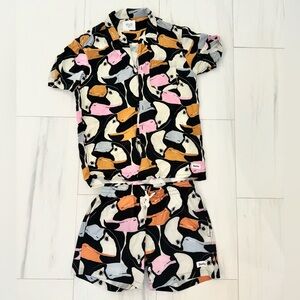 Duvin Men Toucan Button Down Shirt w/ Swim Short Set